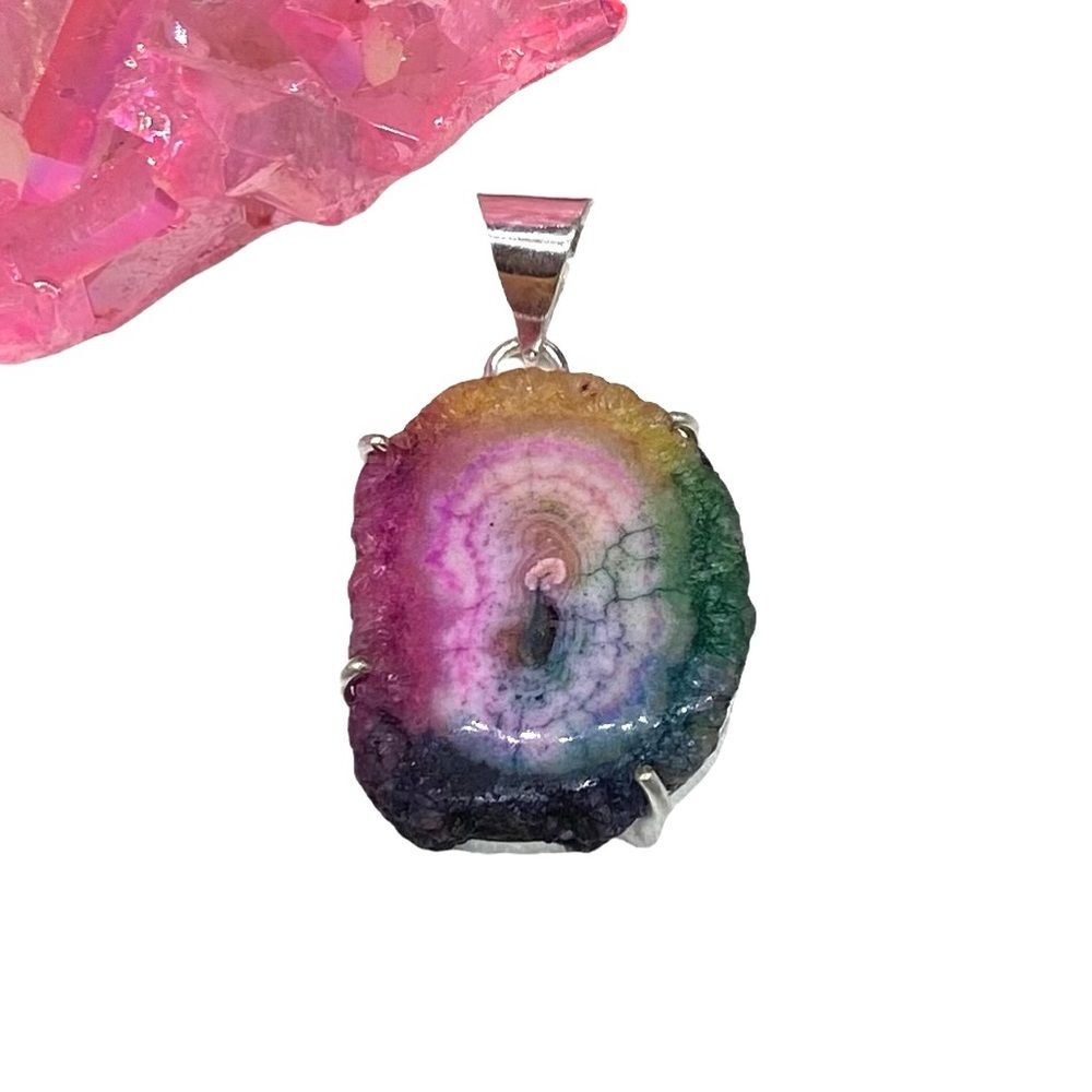Rainbow Solar Quartz Crystal Necklace Pendant 925 Sterling Silver Overlay Stone